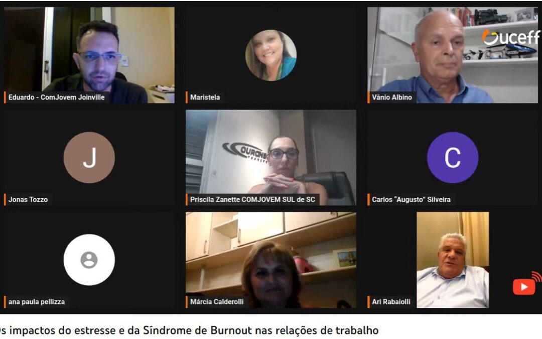 Reunião compartilhada com núcleos da COMJOVEM Joinville, Chapecó, Videira, Região Sul de Santa Catarina e Cascavel aborda estresse e síndrome de Burnout