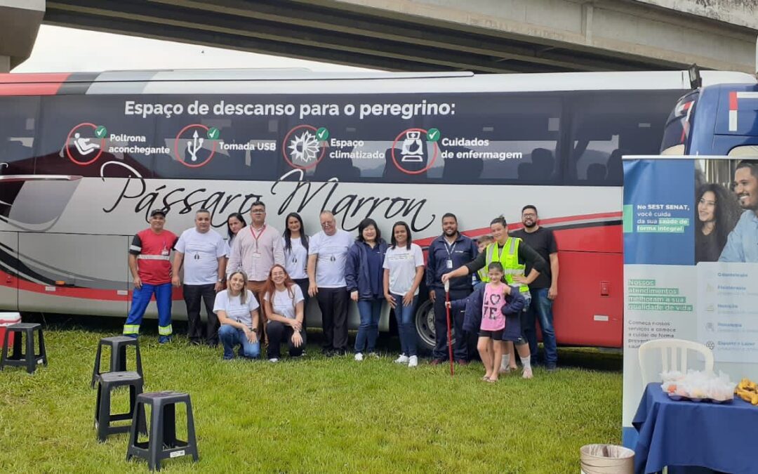 NTC&Logística, SEST SENAT e Viação Pássaro Marron fazem ação para romeiros na Rodovia Dutra em São Paulo