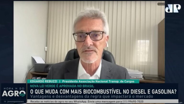 Presidente Eduardo Rebuzzi participa de entrevista na Jovem Pan News e aborda impactos do aumento da mistura de biodiesel no TRC